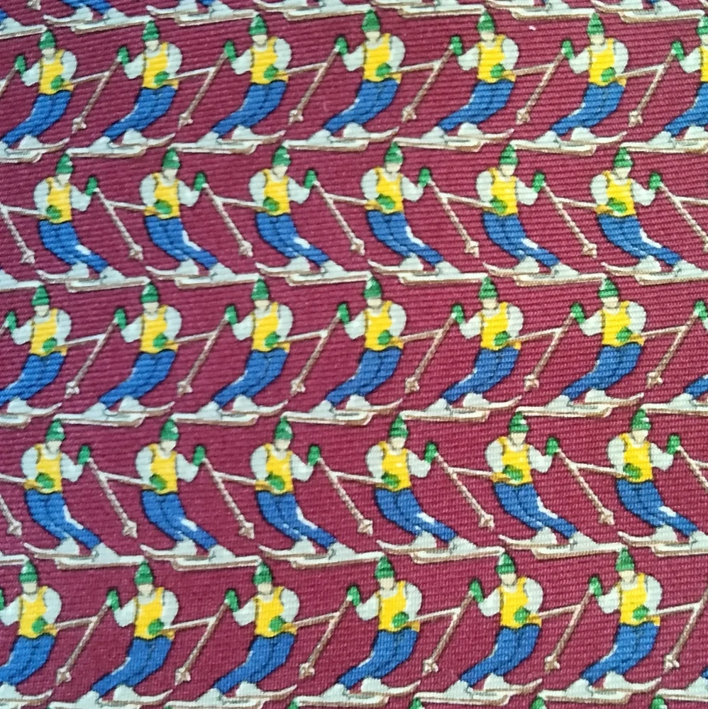 Banana Republic 100% Silk Tie With Maroon Background With Ski Pattern